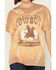 Image #3 - Youth in Revolt Women's Bleachwash Studded Cowboy Short Sleeve Graphic Tee, Brown, hi-res