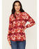 Image #1 - Roper Women's Southwestern Print Long Sleeve Pearl Snap Blouse, Red, hi-res