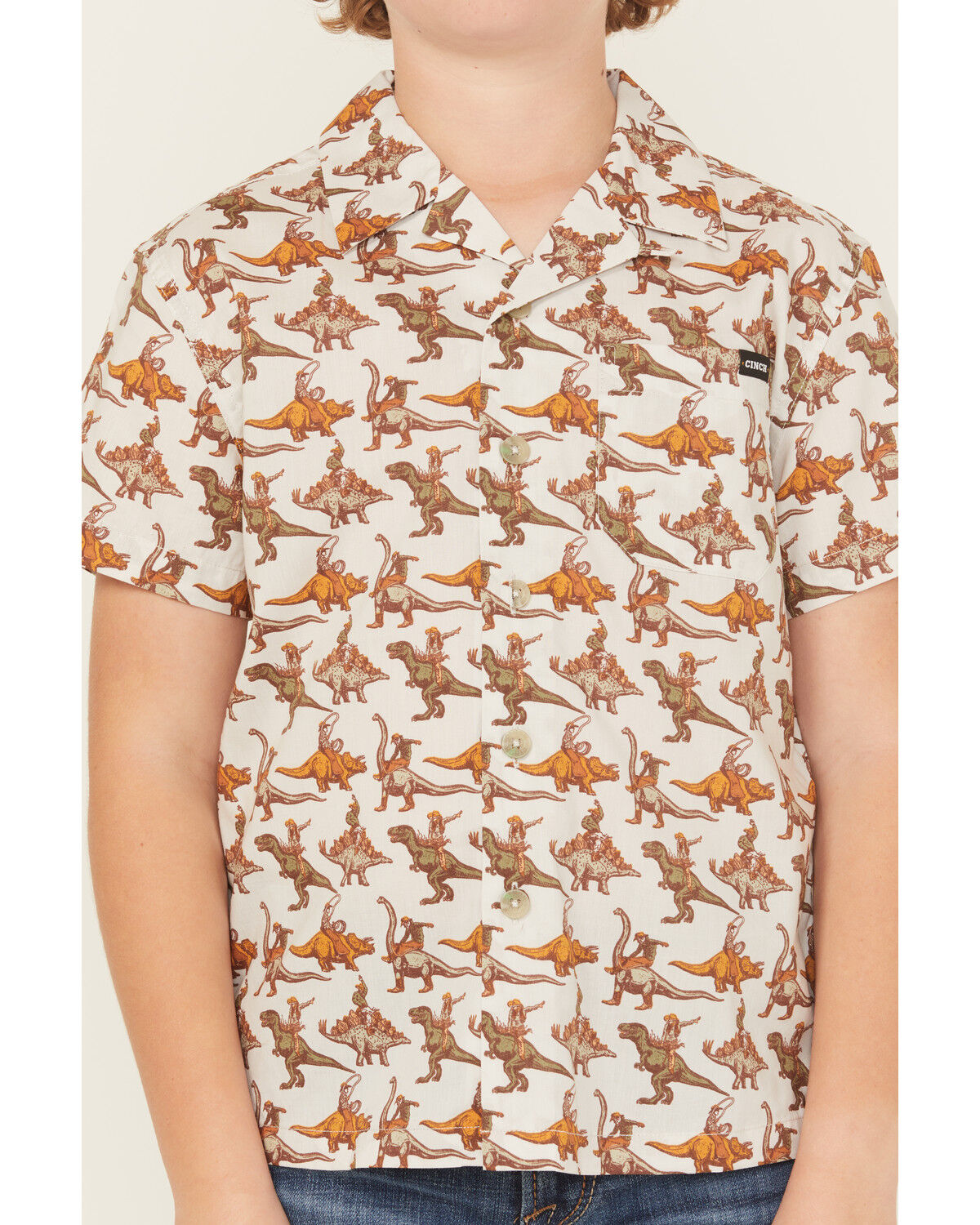 Image #3 - Cinch Boys' Camp Short Sleeve Button-Down Western Shirt, Cream, hi-res