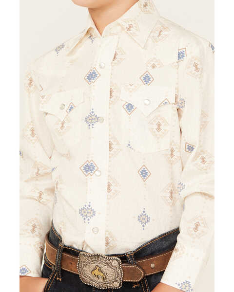Image #3 - Ely Walker Boys' Southwestern Print Long Sleeve Pearl Snap Western Shirt , Tan, hi-res