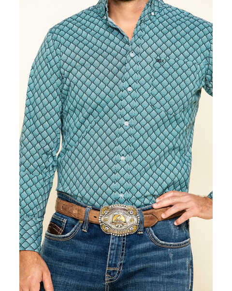 Image #4 - Wrangler 20X Men's Scale Print Performance Long Sleeve Western Shirt , Black/turquoise, hi-res