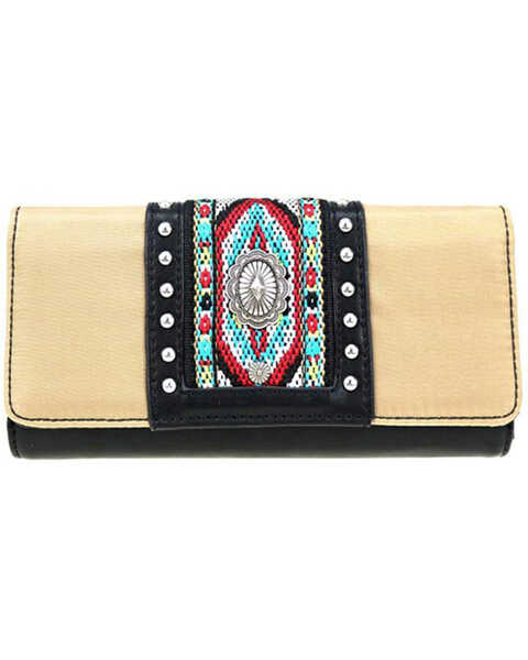 Montana West Women's Southwestern Beaded Wallet, Beige/khaki, hi-res
