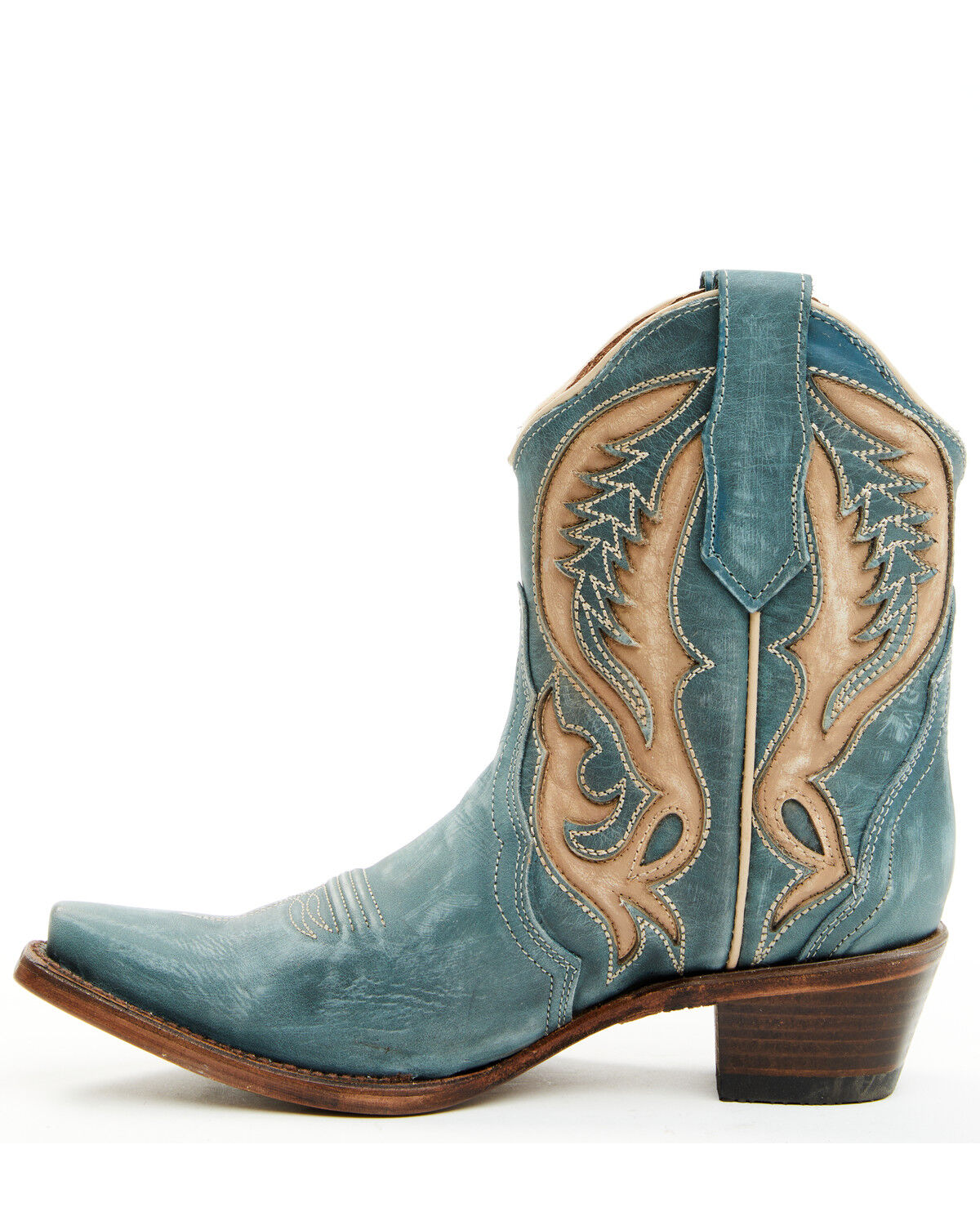 Image #3 - Circle G Women's Distressed Inlay Western Booties - Snip Toe, Blue, hi-res