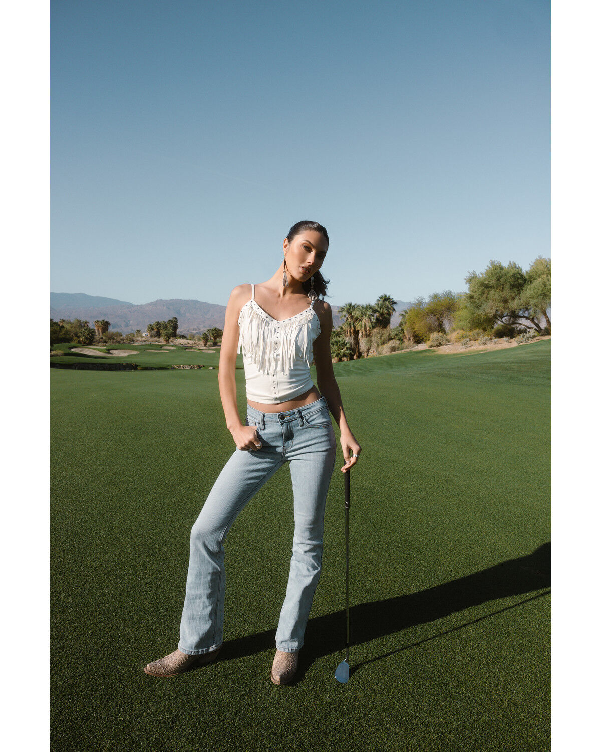 Image #1 - Idyllwind Women's Studded Fringe Faux Suede Tank Top, Ivory, hi-res