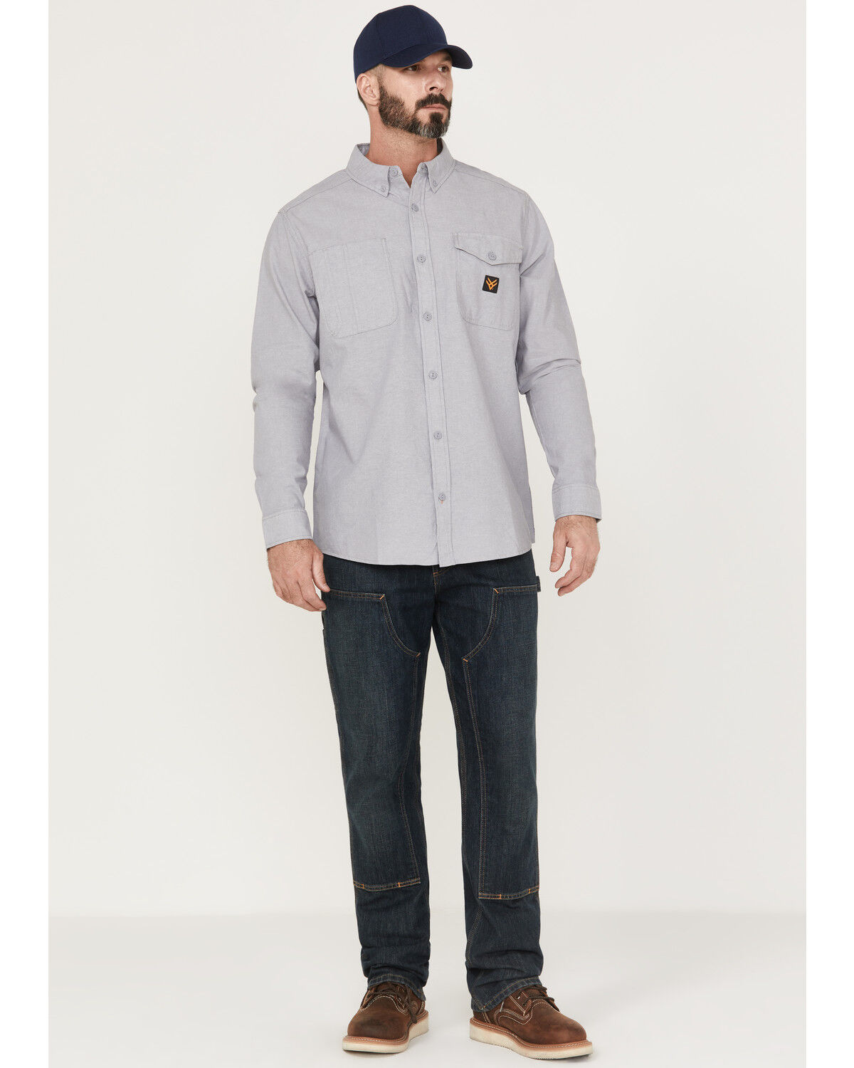 Image #2 - Hawx Men's Chambray Sun Protection Solid Long Sleeve Button-Down Western Shirt - Tall, Grey, hi-res