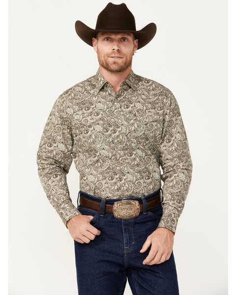 Image #1 - Rodeo Clothing Men's Paisley Print Long Sleeve Snap Western Shirt, Brown, hi-res