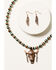 Image #1 - Shyanne Women's Cactus Rose Longhorn Feather Necklace & Earring 2-Piece Set  , Rust Copper, hi-res