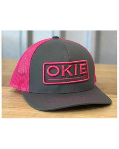 Image #1 - Okie Women's Gray & Pink Darlin Logo Puff Embroidered Mesh-Back Trucker Cap, Grey, hi-res