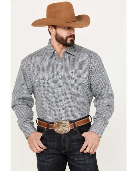 Stetson Men's Geo Print Long Sleeve Pearl Snap Western Shirt, Sage, hi-res