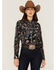 Image #1 - Panhandle Women's Southwestern Print Long Sleeve Western Pearl Snap Shirt, Black, hi-res