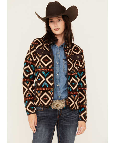 Image #1 - Powder River Outfitters Women's Southwestern Print Berber Jacket , Brown, hi-res