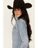 Image #2 - Stetson Women's Medium Wash Embroidered Cowboy Long Sleeve Pearl Snap Denim Shirt, Blue, hi-res