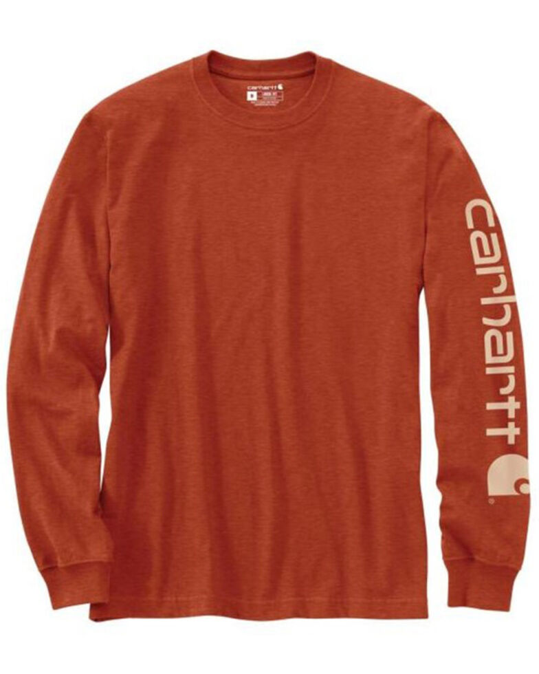 Carhartt Men's Orange Signature Sleeve Logo Long Sleeve Work T-Shirt - Tall , Orange, hi-res