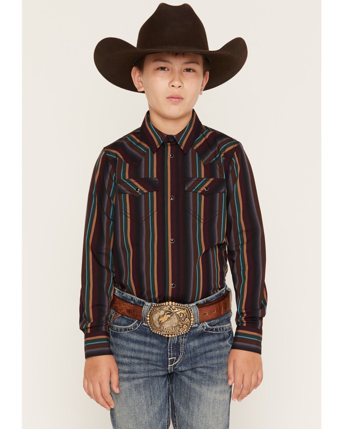 Cody James Boys' Striper Striped Long Sleeve Snap Western Shirt, Multi, hi-res