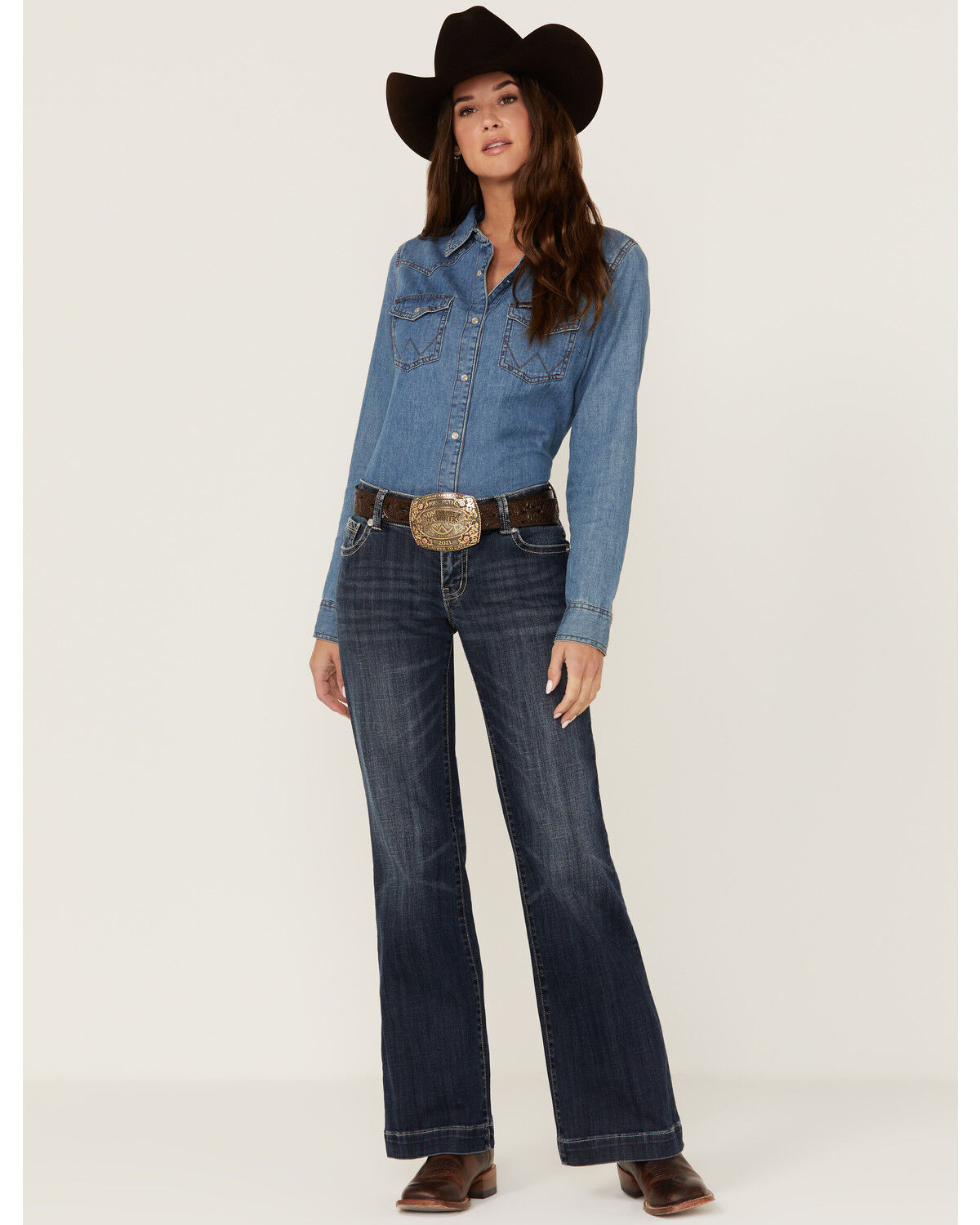Image #1 - Stetson Women's 214 Trouser Flare Jeans, Blue, hi-res