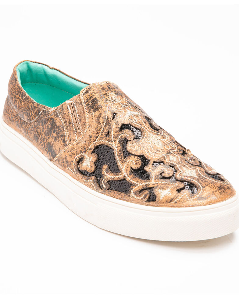 Corral Women's Floral Embroidered Glitter Inlay Sneakers, Black, hi-res