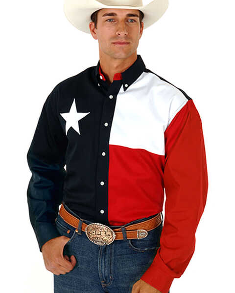 Image #1 - Roper Texas Flag Shirt, Navy, hi-res