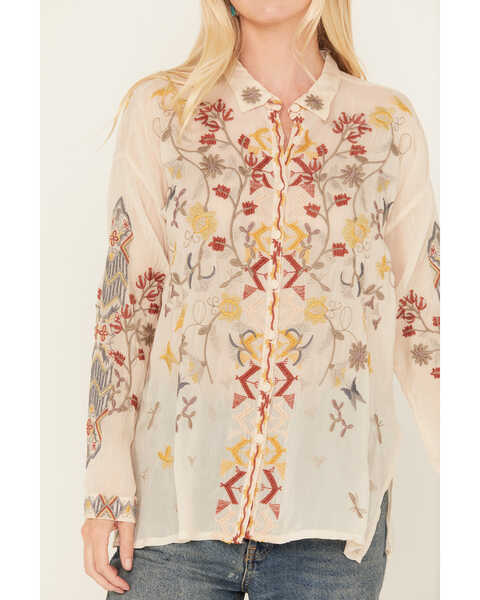 Image #3 - Johnny Was Women's Long Sleeve Floral Embroidered Blouse , Ivory, hi-res
