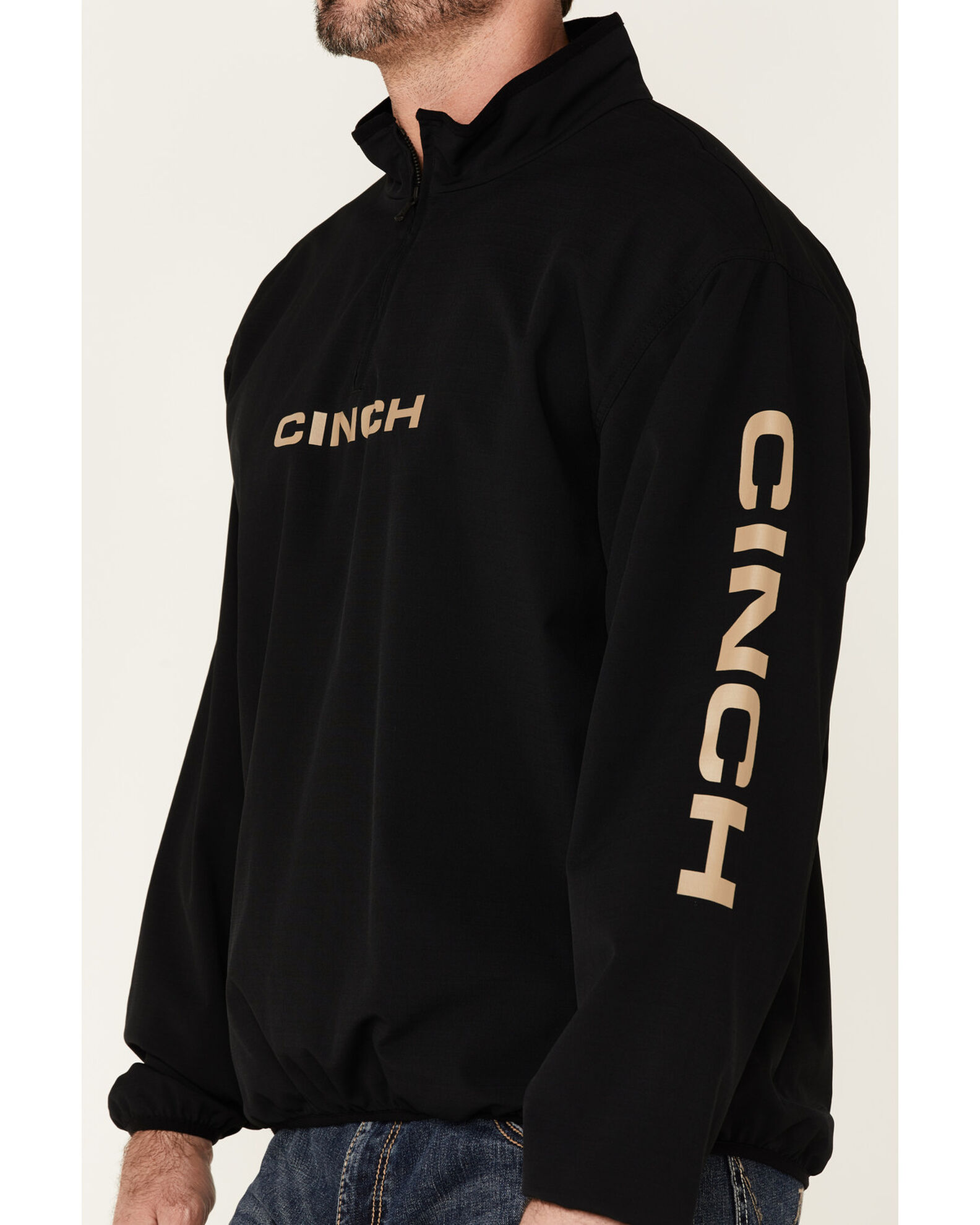 Cinch Men's Black Logo Sleeve 1/4 Zip Front Windbreaker Pullover | Sheplers