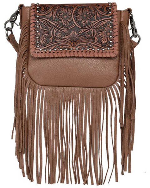 Montana West Women's Fringe Tooled Leather Crossbody , Brown, hi-res