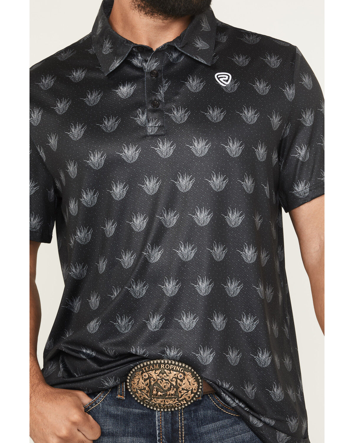Image #3 - Rock & Roll Denim Men's Agave Print Short Sleeve Button-Down Stretch Polo, Black, hi-res