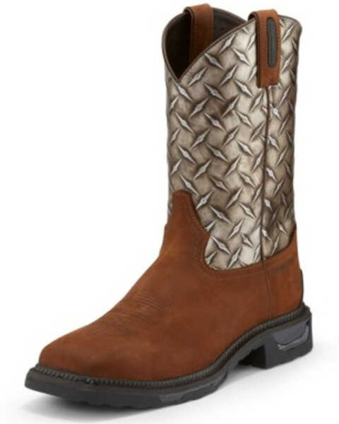 Image #2 - Tony Lama Men's Diboll Diamond Plate Western Work Boots - Composite Toe, Silver, hi-res