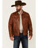 Image #1 - Scully Men's Tan Leather Button-Front Trucker Jacket, Tan, hi-res
