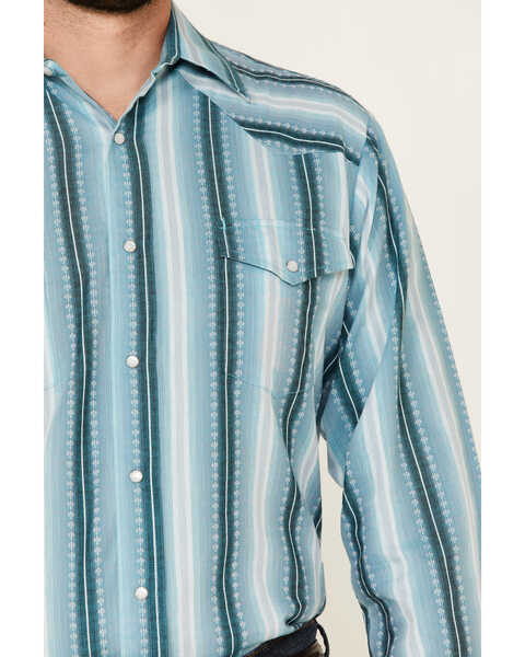 Image #3 - Roper Men's Aqua Ombre Dobby Stripe Long Sleeve Pearl Snap Western Shirt , Blue, hi-res
