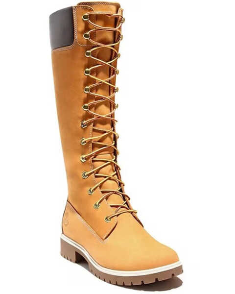Image #1 - Timberland Women's 14" Premium Waterproof Lace-Up Lug Sole Tall Work Boots - Round Toe , Wheat, hi-res