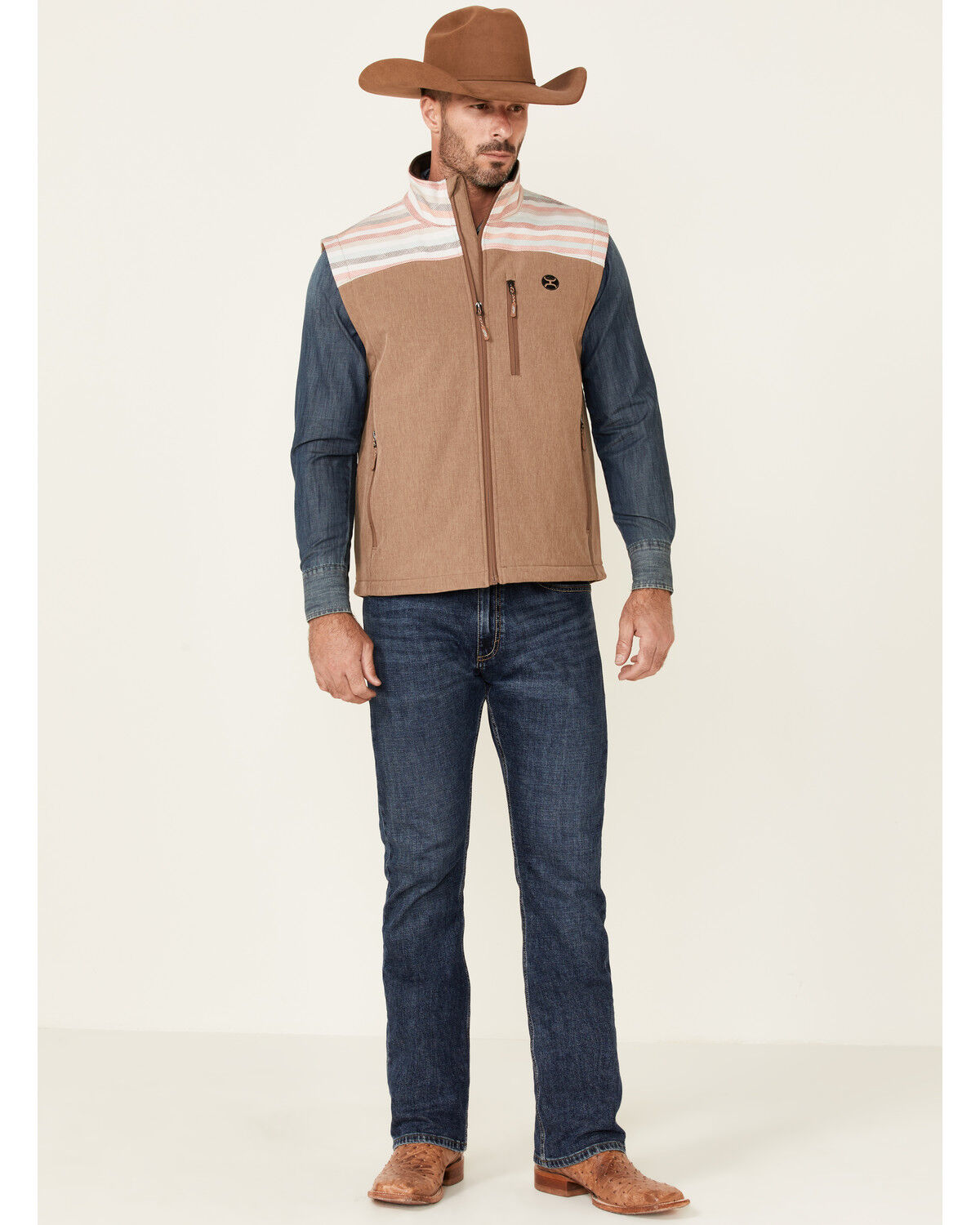 Image #2 - HOOey Men's Tan Striped Color-Block Zip-Front Softshell Vest , , hi-res
