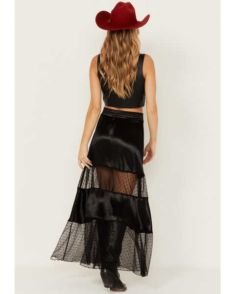 Image #3 - Wild Moss Women's Satin and Lace Maxi Skirt , Black, hi-res