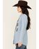 Image #2 - Wrangler Women's Medium Wash Embroidered Bronco Long Sleeve Pearl Snap Denim Western Shirt , , hi-res