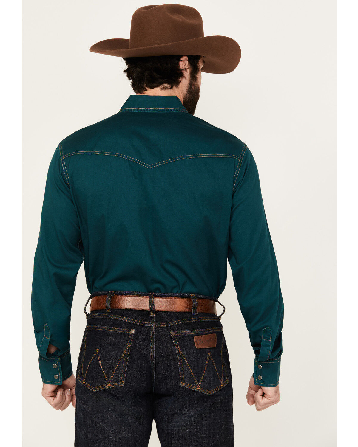 Image #4 - Wrangler Retro Men's Solid Long Sleeve Snap Western Shirt, Teal, hi-res