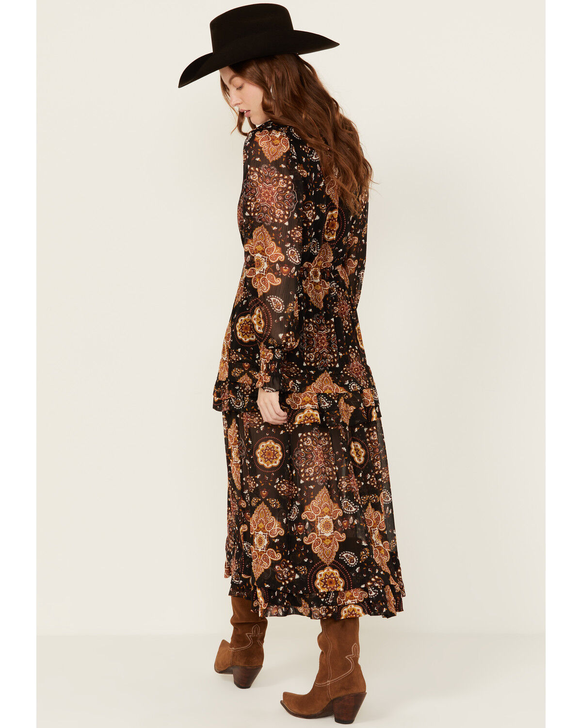 Image #3 - Miss Me Women's Multi Print Long Sleeve Midi Dress, Multi, hi-res