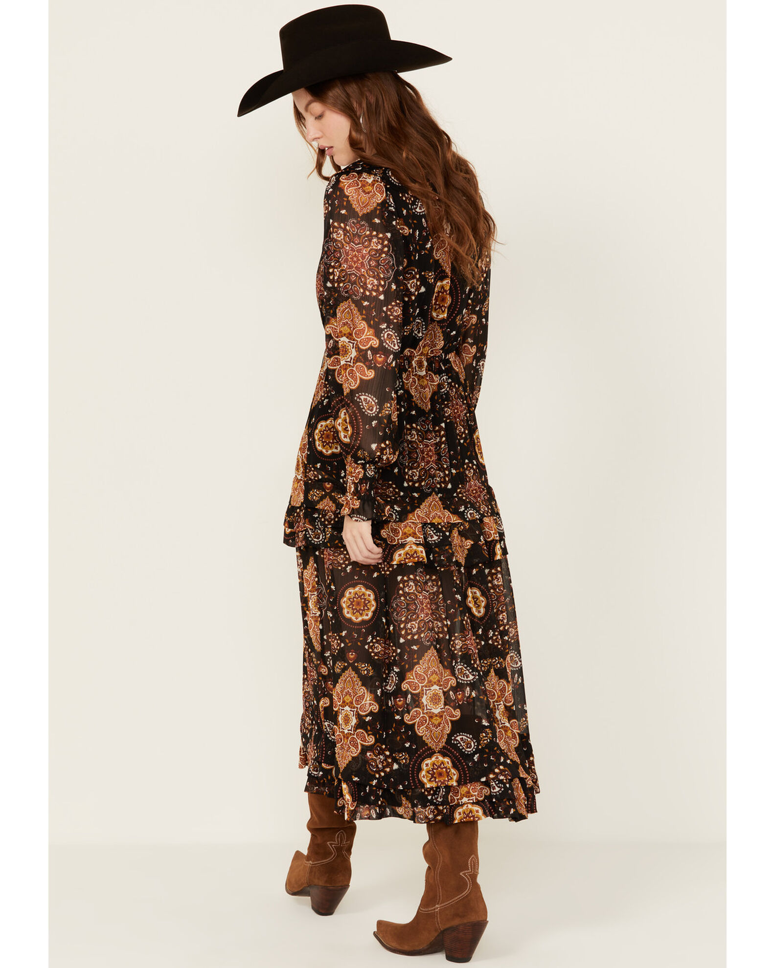Image #3 - Miss Me Women's Multi Print Long Sleeve Midi Dress, Multi, hi-res