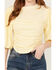 Image #3 - Beyond The Radar Women's Puff Sleeve Ruched Shirt , Yellow, hi-res