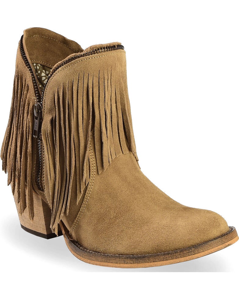 Dingo Women's JuJu Fringe Zipper Top Short Boots Round Toe Sheplers