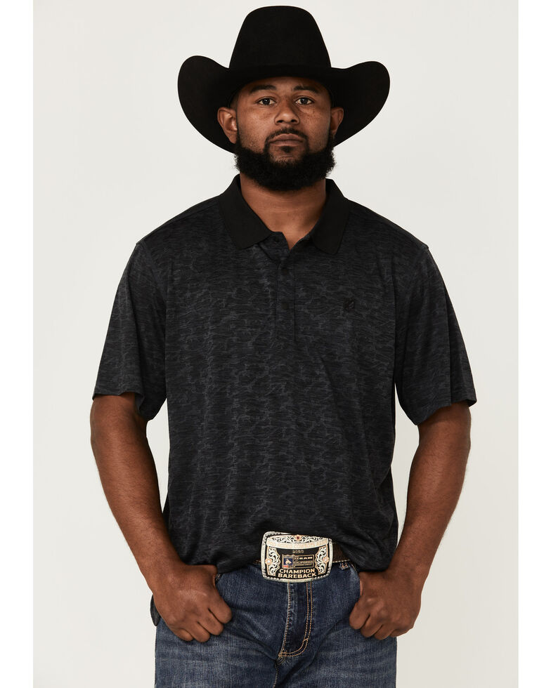 Rank 45 Men's Rowel Camo Print Performance Polo Shirt , Black, hi-res