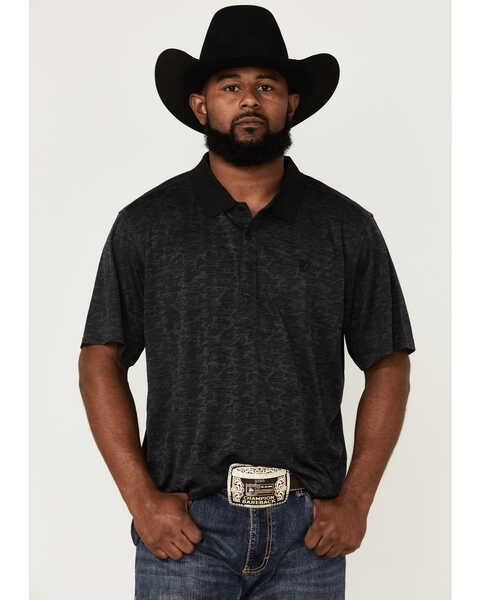 Image #1 - RANK 45® Men's Rowel Camo Print Performance Polo Shirt , Black, hi-res