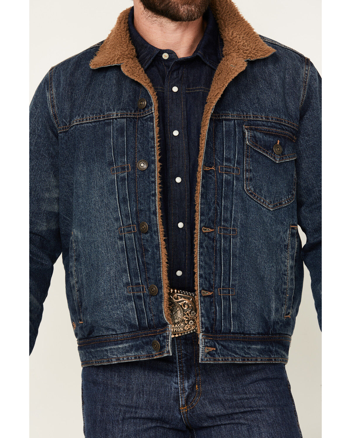 Image #3 - Blue Ranchwear Men's Clay Sherpa Lined Denim Jacket, Indigo, hi-res