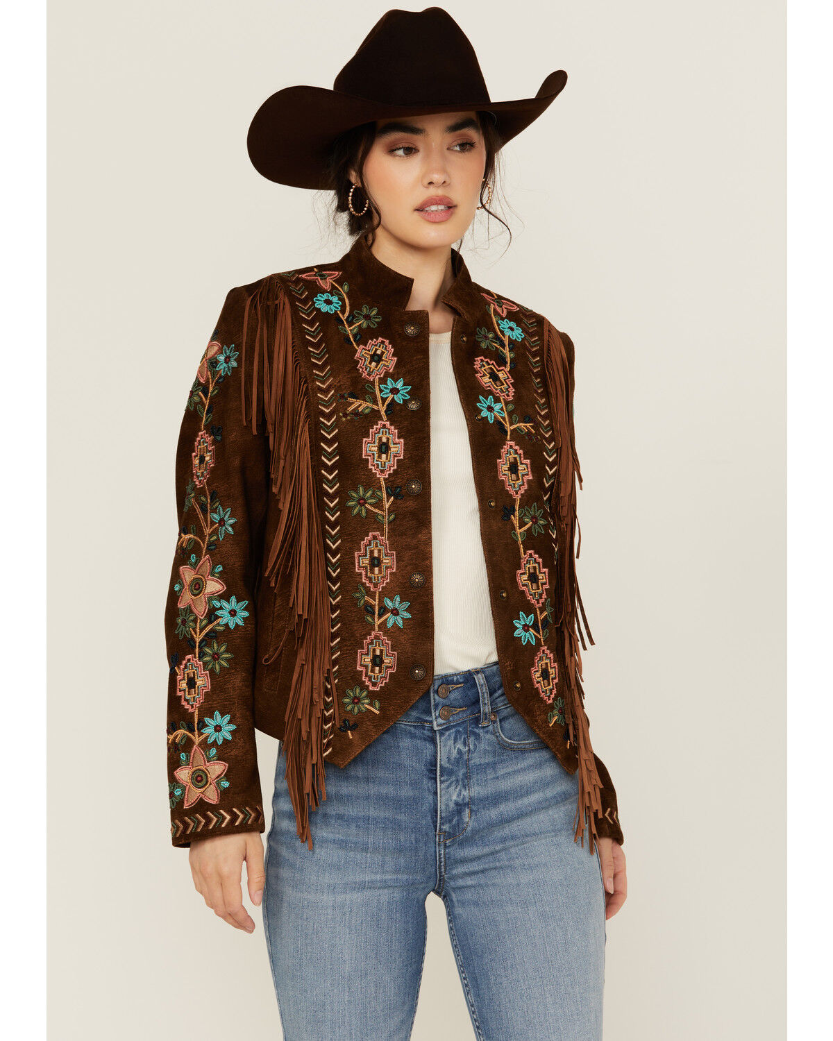 Image #1 - Scully Women's Floral Beaded Leather Jacket, , hi-res