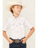 Image #1 - Cody James Boys' Bull Cactus Print Short Sleeve Snap Western Shirt, White, hi-res