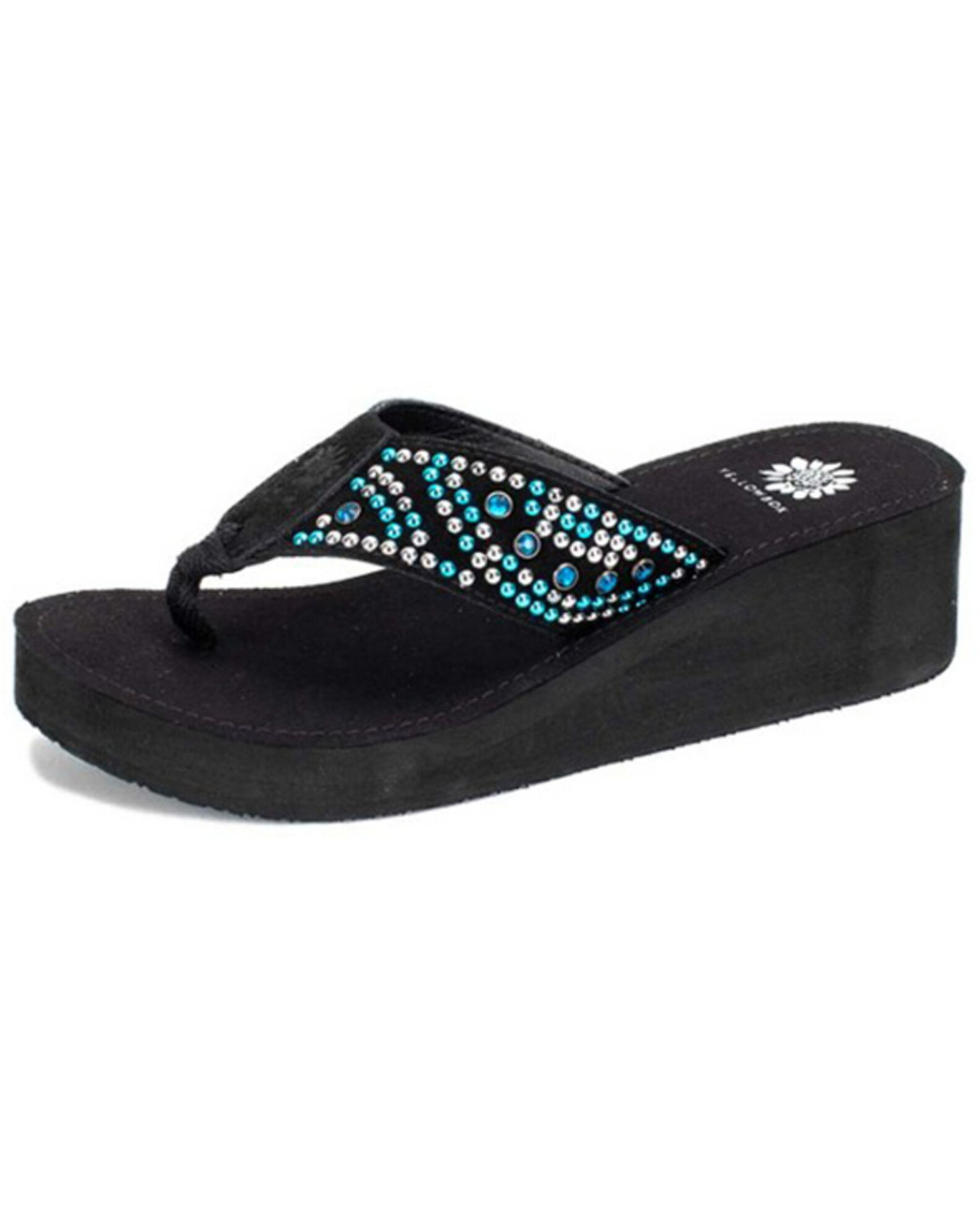 Yellow box discount turquoise flip flops