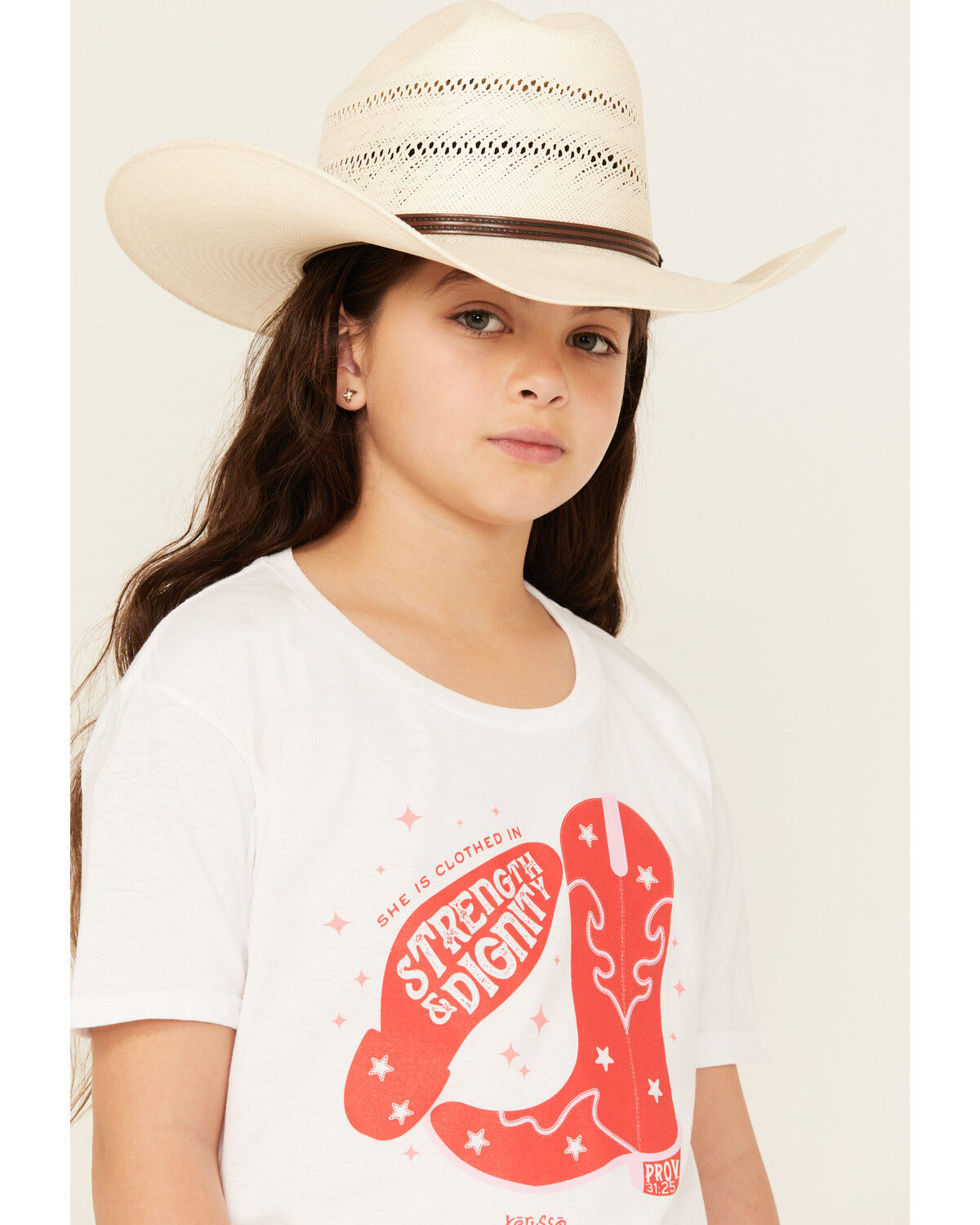 Image #2 - Kerusso Girls' Strength And Dignity Short Sleeve Graphic Tee, White, hi-res