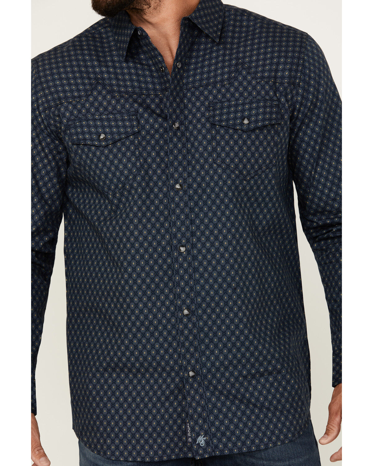 Image #3 - Moonshine Spirit Men's Townie Wallpaper Geo Print Long Sleeve Snap Western Shirt, Navy, hi-res