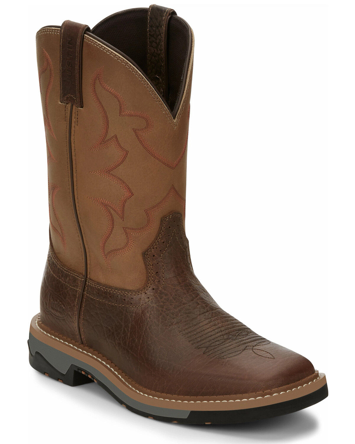 Image #1 - Justin Men's Boot Barn Exclusive Carbide Western Work Boots - Soft Toe, Brown, hi-res