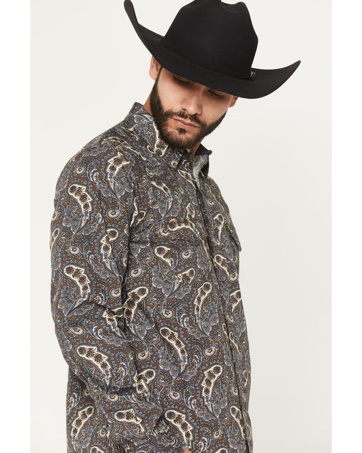 Image #2 - Moonshine Spirit&reg; Men's High Strung Paisley Print Long Sleeve Snap Western Shirt, Dark Brown, hi-res