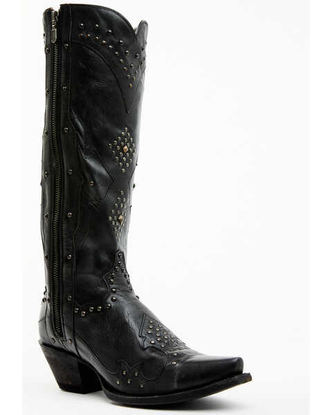 Dan Post Women's Daredevil Studded Tall Western Boots - Snip Toe, Black, hi-res