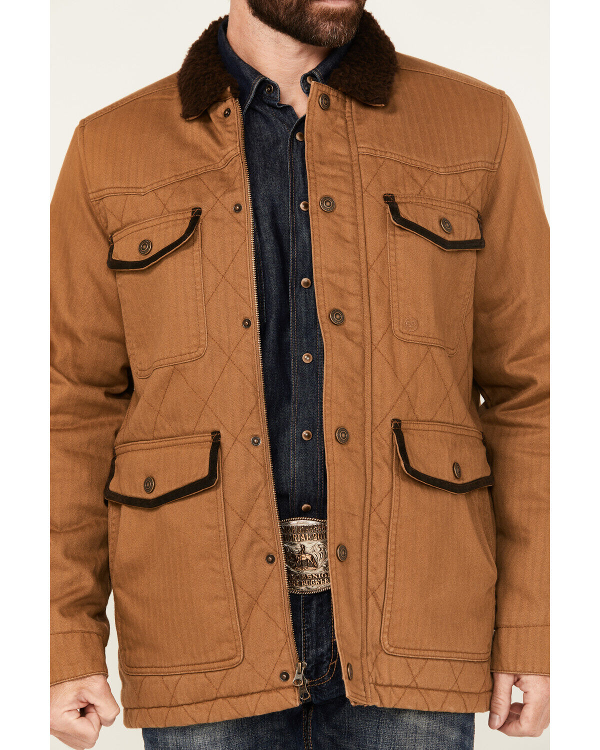 Image #4 - Blue Ranchwear Men's Ogden Flannel Lined Quilted Jacket, Camel, hi-res
