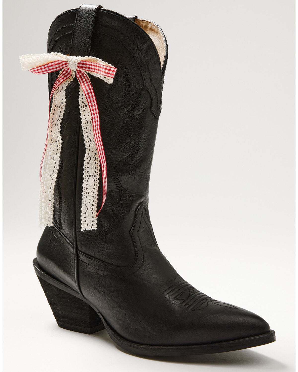 Shyanne Women's Gingham Lace Boot Bow, Red, hi-res